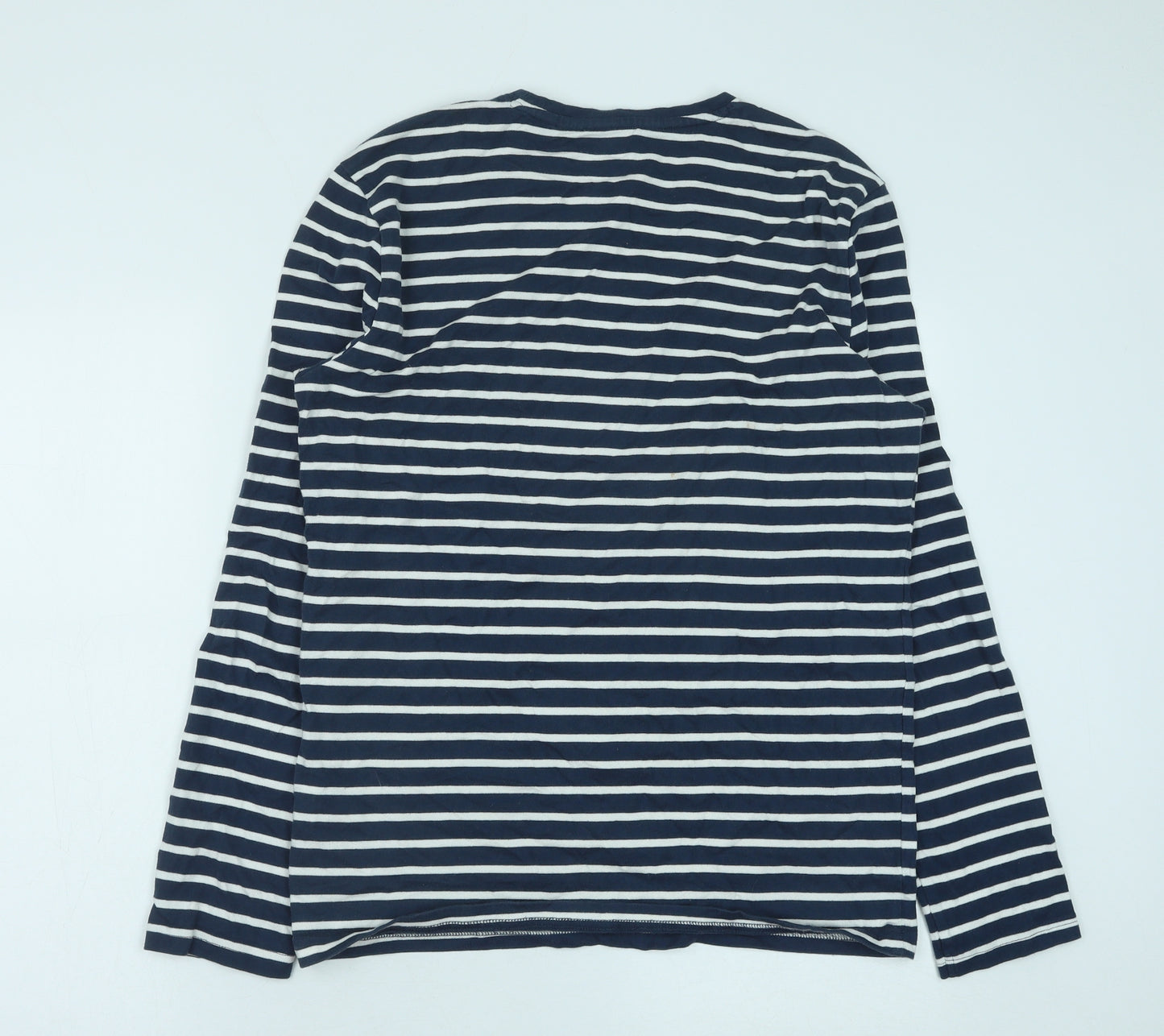 ONLY & SONS Womens Blue Striped Cotton Basic T-Shirt Size M Round Neck