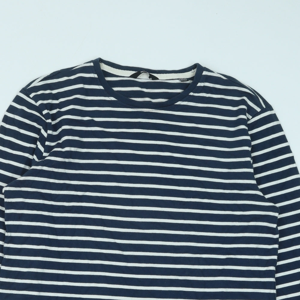 ONLY & SONS Womens Blue Striped Cotton Basic T-Shirt Size M Round Neck