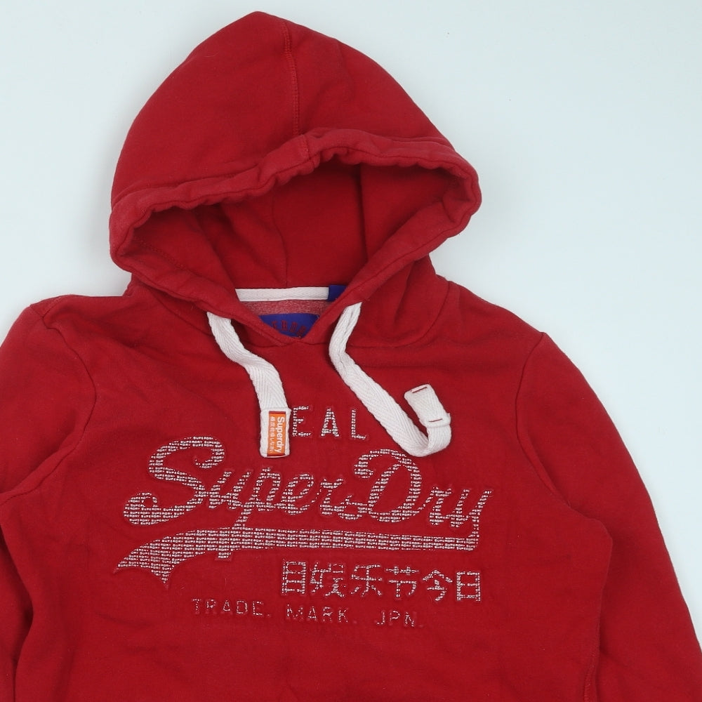 Superdry Womens Red Cotton Pullover Hoodie Size 12 Pullover - Superdry Logo