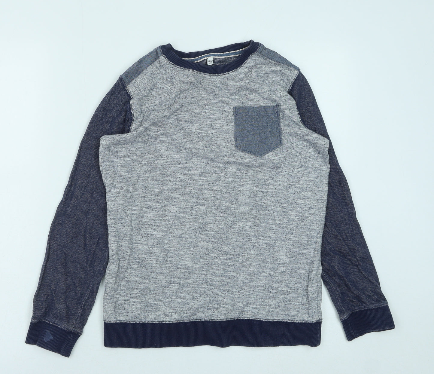 Marks and Spencer Boys Grey Cotton Basic T-Shirt Size 11-12 Years Round Neck Pullover