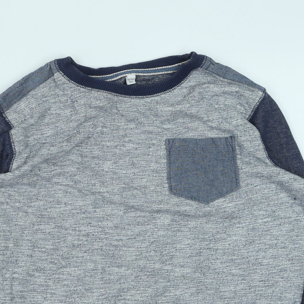 Marks and Spencer Boys Grey Cotton Basic T-Shirt Size 11-12 Years Round Neck Pullover