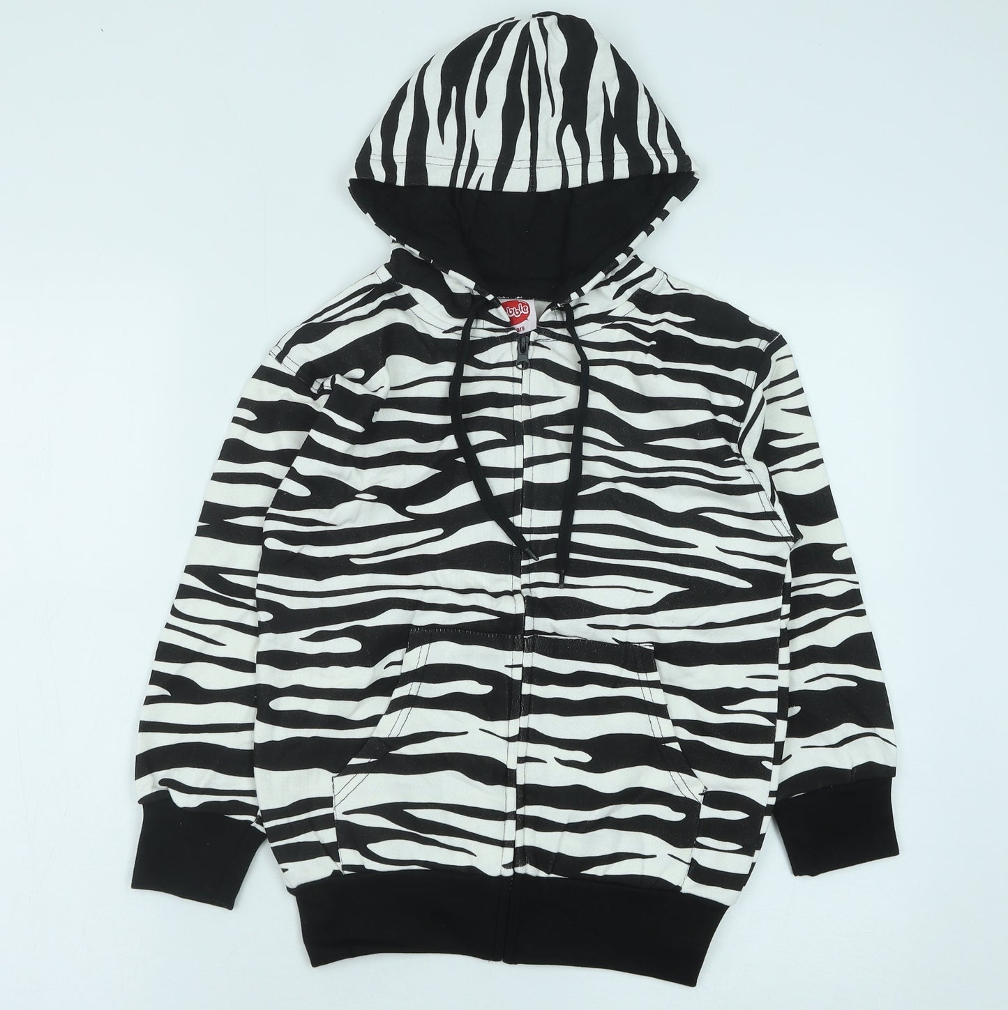 Bubble Girls White Animal Print Cotton Full Zip Hoodie Size 8 Years Zip - Zebra print
