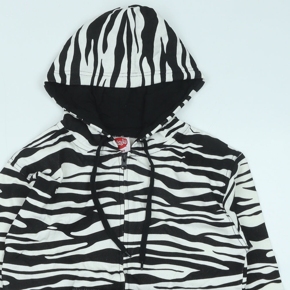 Bubble Girls White Animal Print Cotton Full Zip Hoodie Size 8 Years Zip - Zebra print