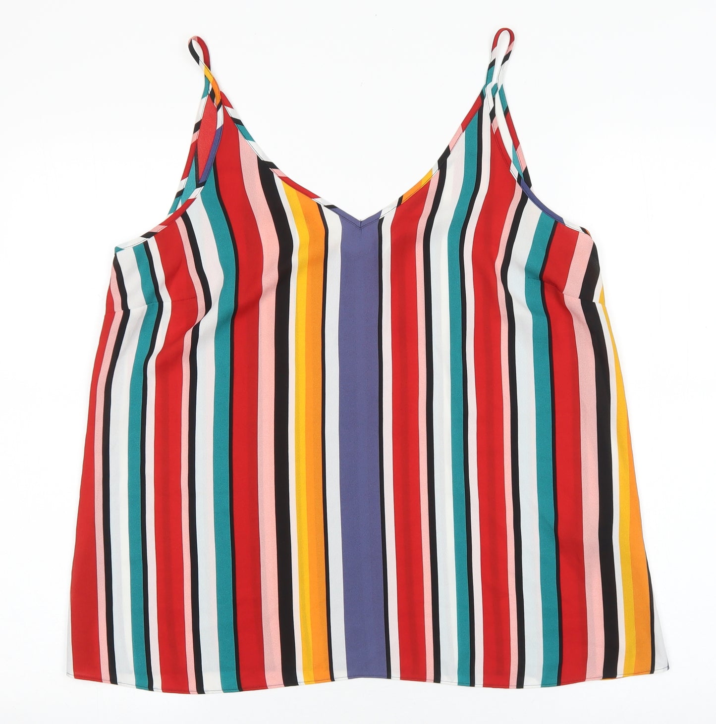 Papaya Womens Multicoloured Striped Polyester Basic Tank Size 14 V-Neck