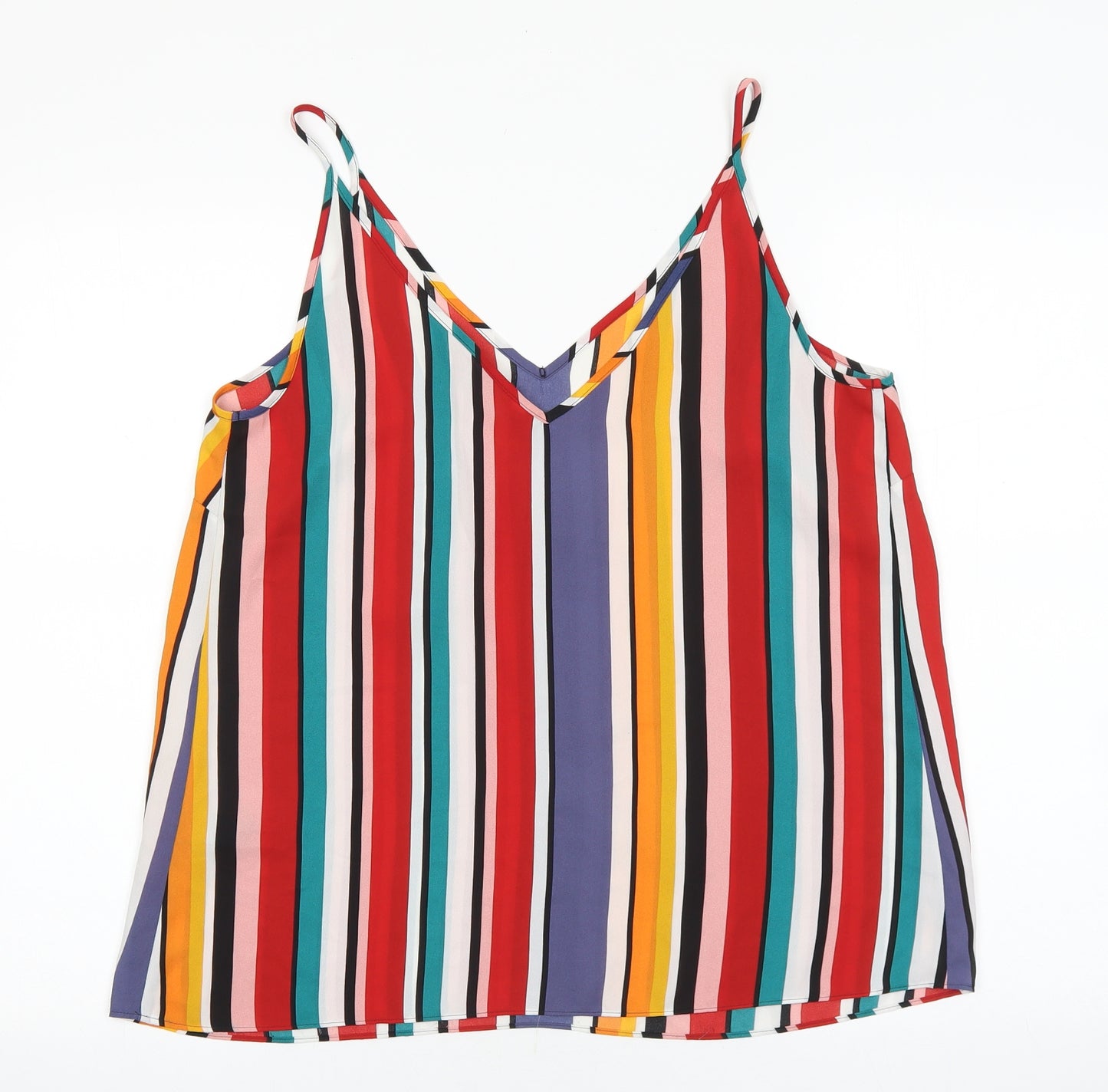 Papaya Womens Multicoloured Striped Polyester Basic Tank Size 14 V-Neck