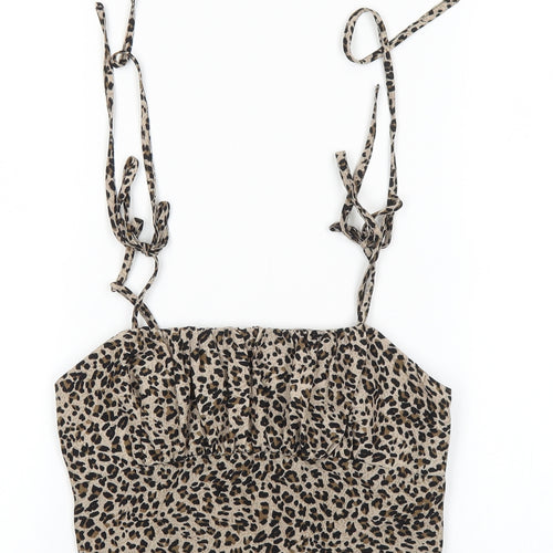 Preworn Womens Brown Animal Print Polyester Cropped Tank Size S Square Neck - Leopard Print