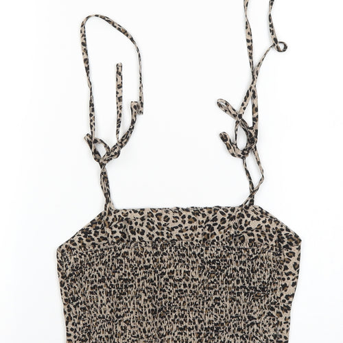 Preworn Womens Brown Animal Print Polyester Cropped Tank Size S Square Neck - Leopard Print