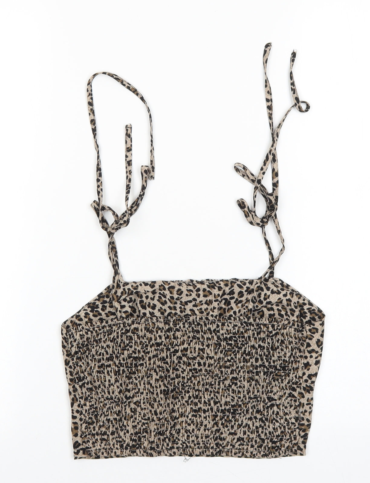 Preworn Womens Brown Animal Print Polyester Cropped Tank Size S Square Neck - Leopard Print