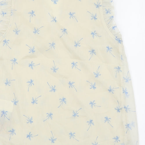 H&M Womens Ivory Floral Polyester Basic Blouse Size 4 V-Neck - Palm Tree Print