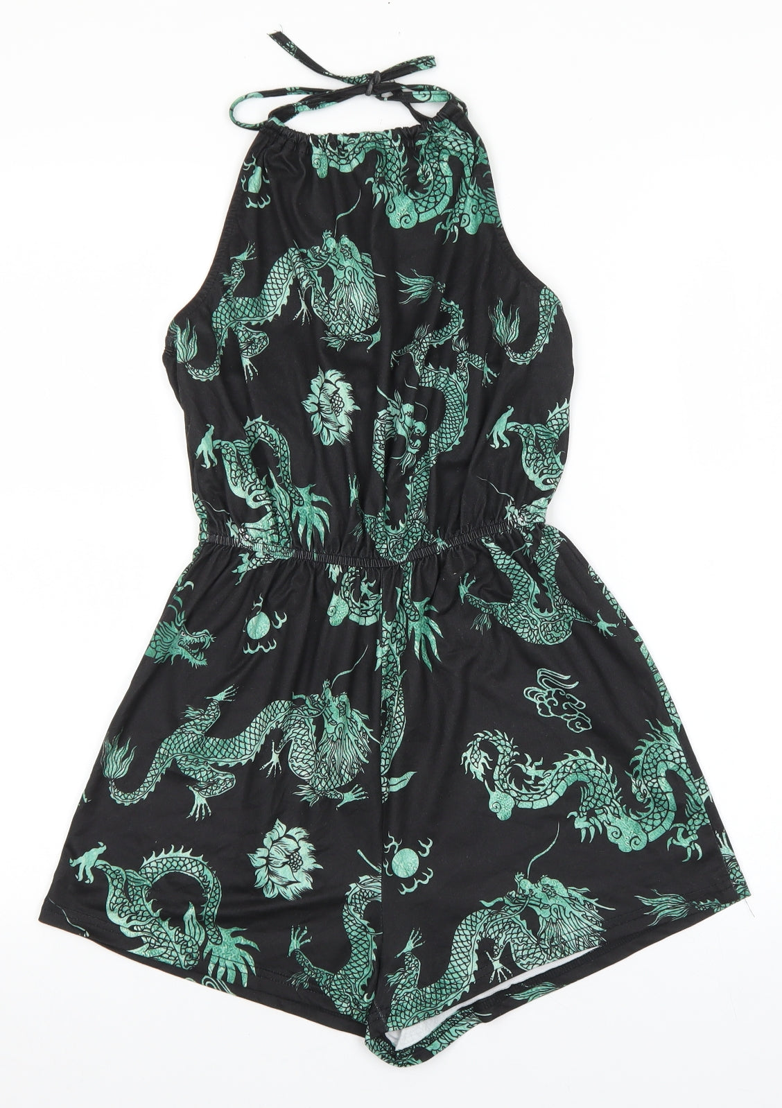 SheIn Womens Black Geometric Polyester Playsuit One-Piece Size XS Tie