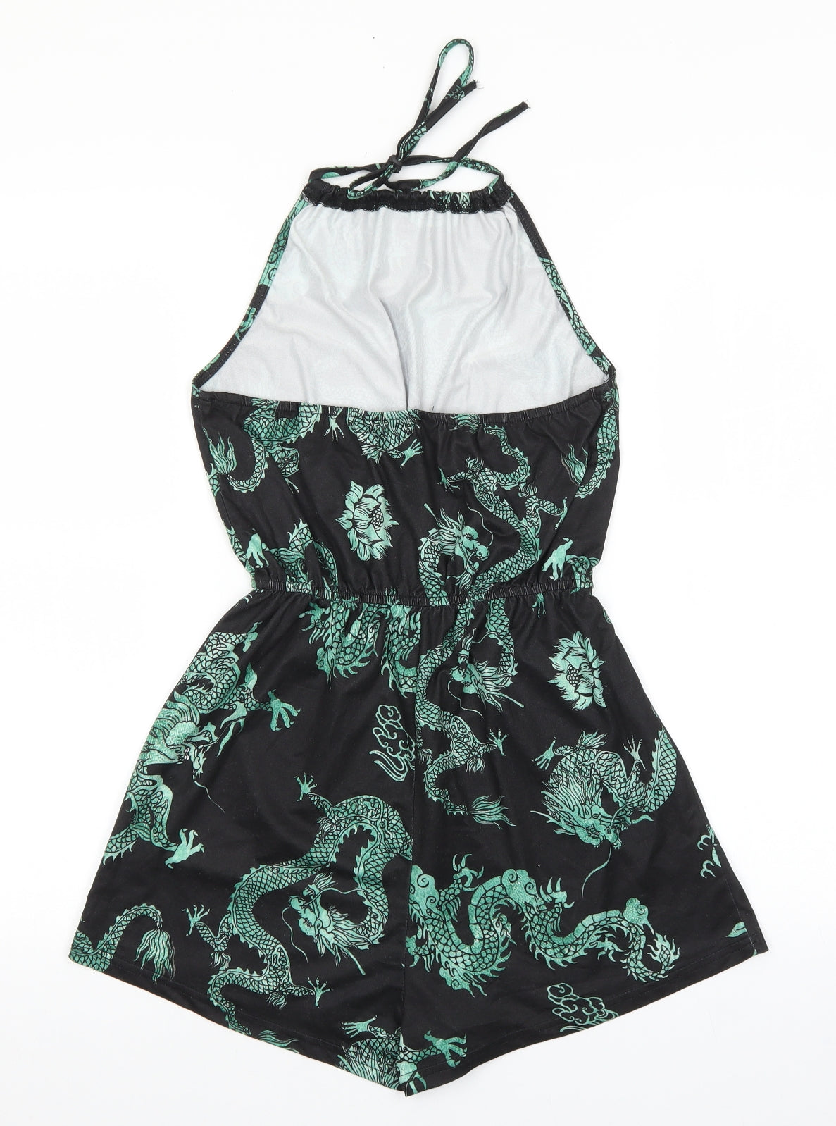 SheIn Womens Black Geometric Polyester Playsuit One-Piece Size XS Tie