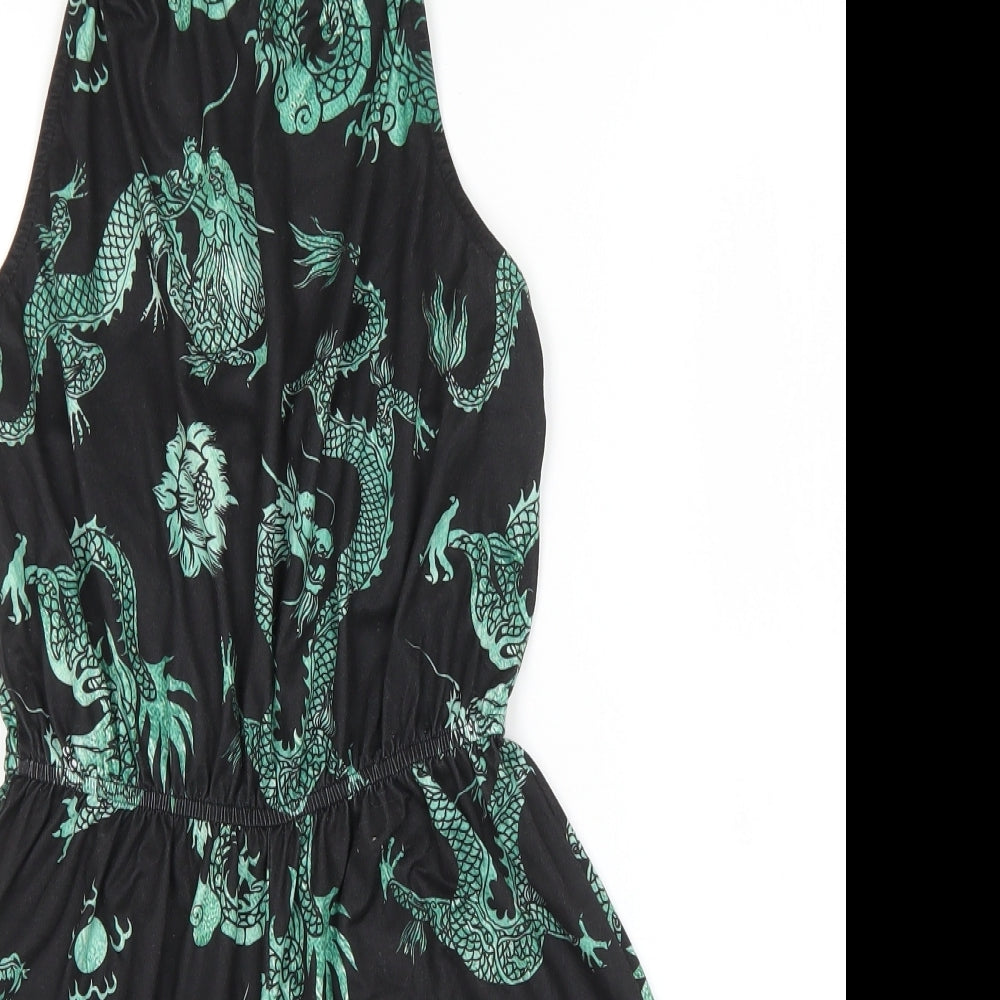 SheIn Womens Black Geometric Polyester Playsuit One-Piece Size XS Tie