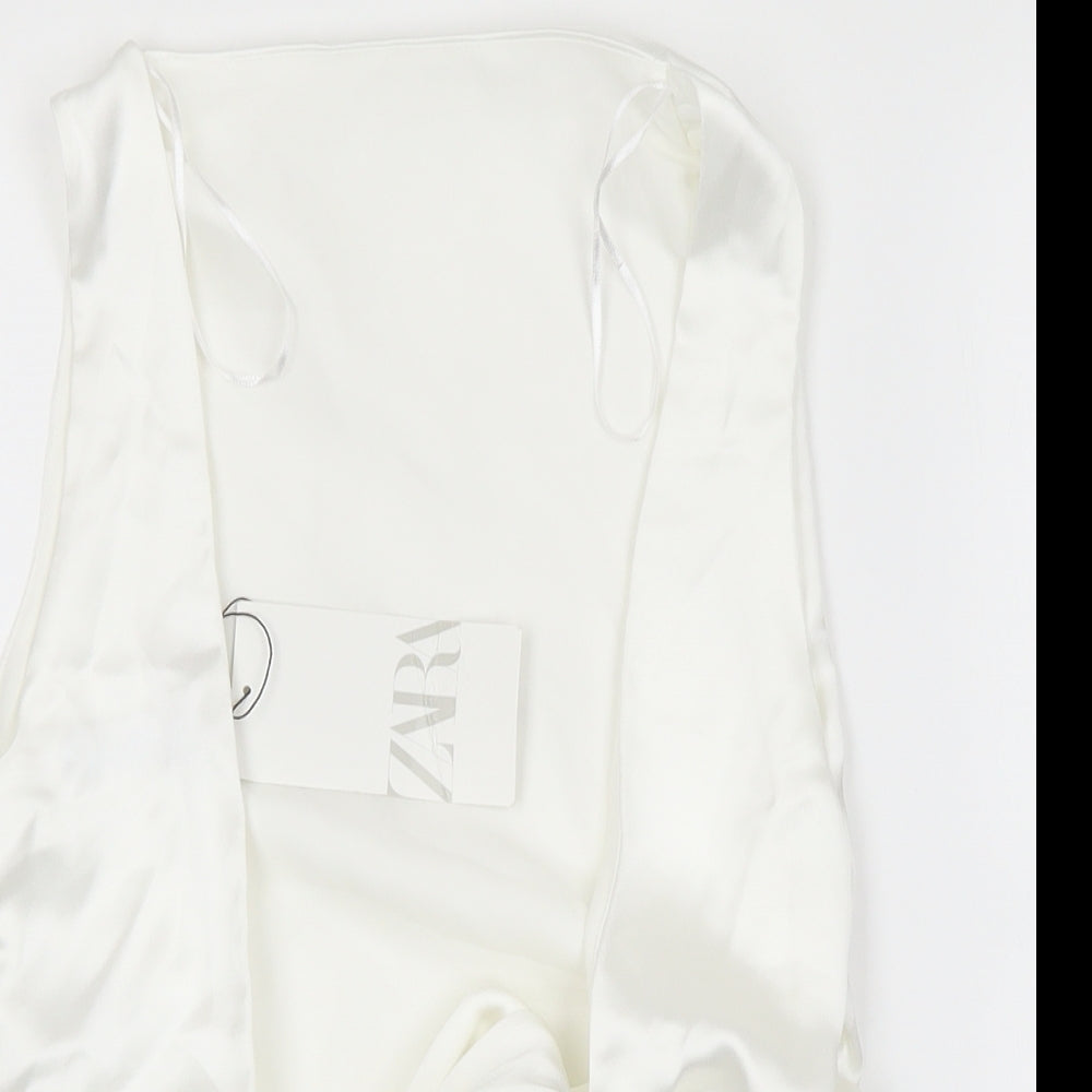 Zara Womens White Polyester Basic Blouse Size S V-Neck