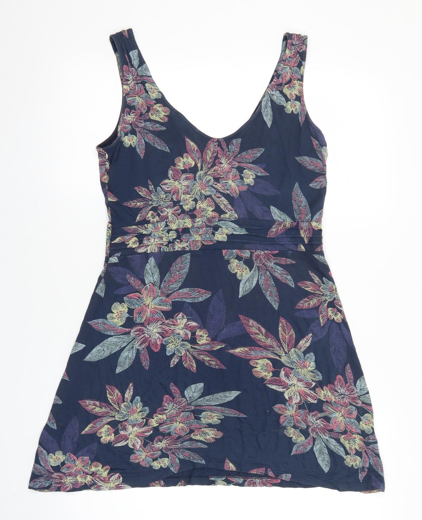 Fat Face Womens Blue Floral Viscose Basic Tank Size 12 V-Neck