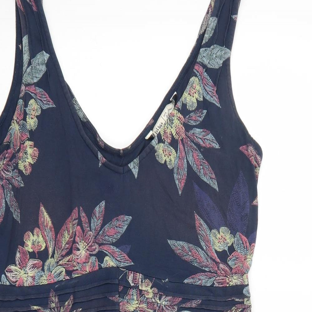 Fat Face Womens Blue Floral Viscose Basic Tank Size 12 V-Neck