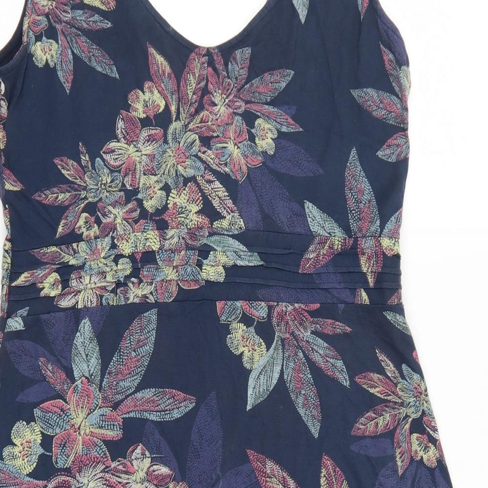 Fat Face Womens Blue Floral Viscose Basic Tank Size 12 V-Neck