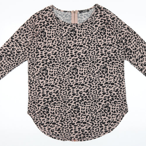 Quiz Womens Pink Animal Print Cotton Basic T-Shirt Size M Round Neck - Leopard Print