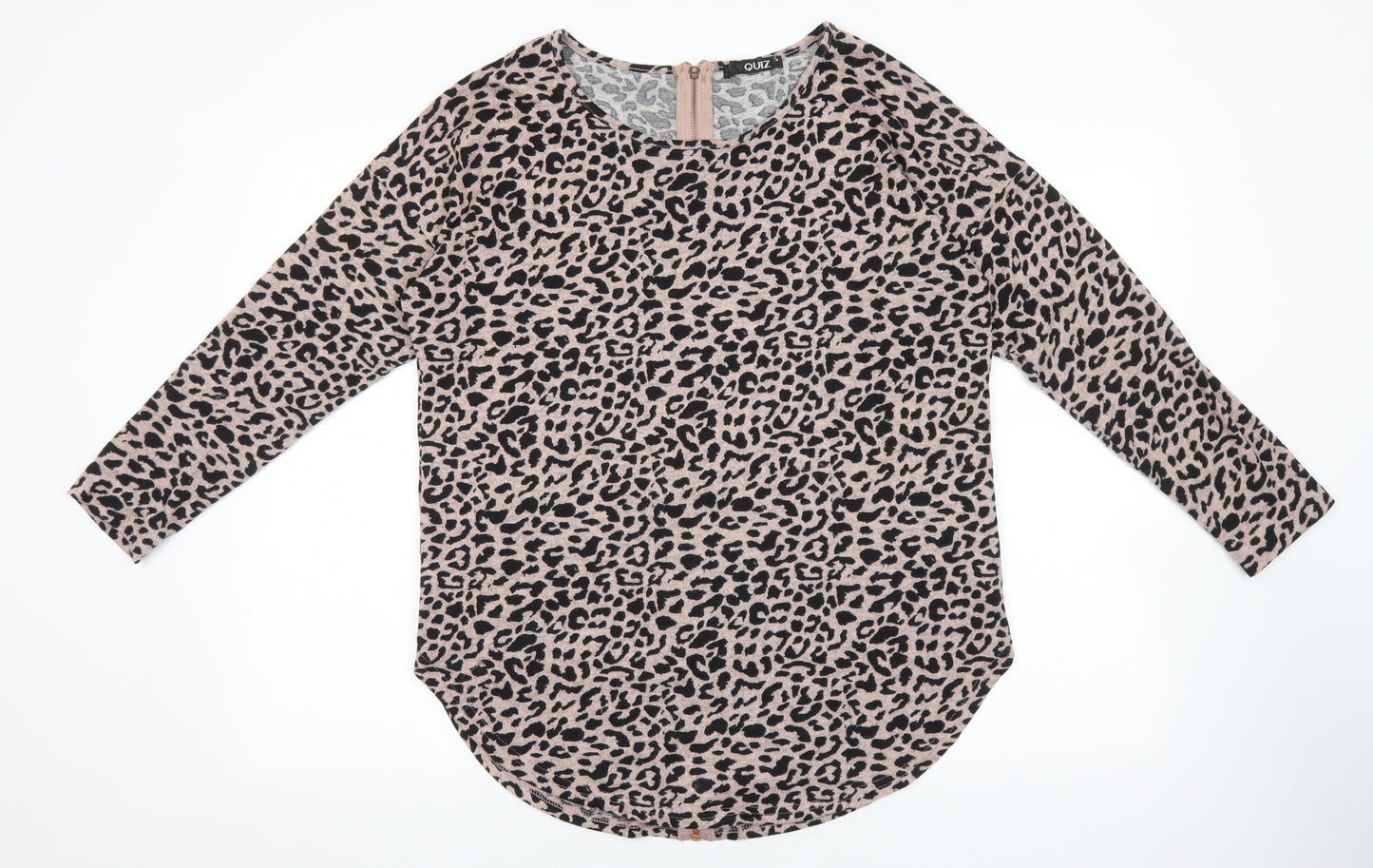 Quiz Womens Pink Animal Print Cotton Basic T-Shirt Size M Round Neck - Leopard Print