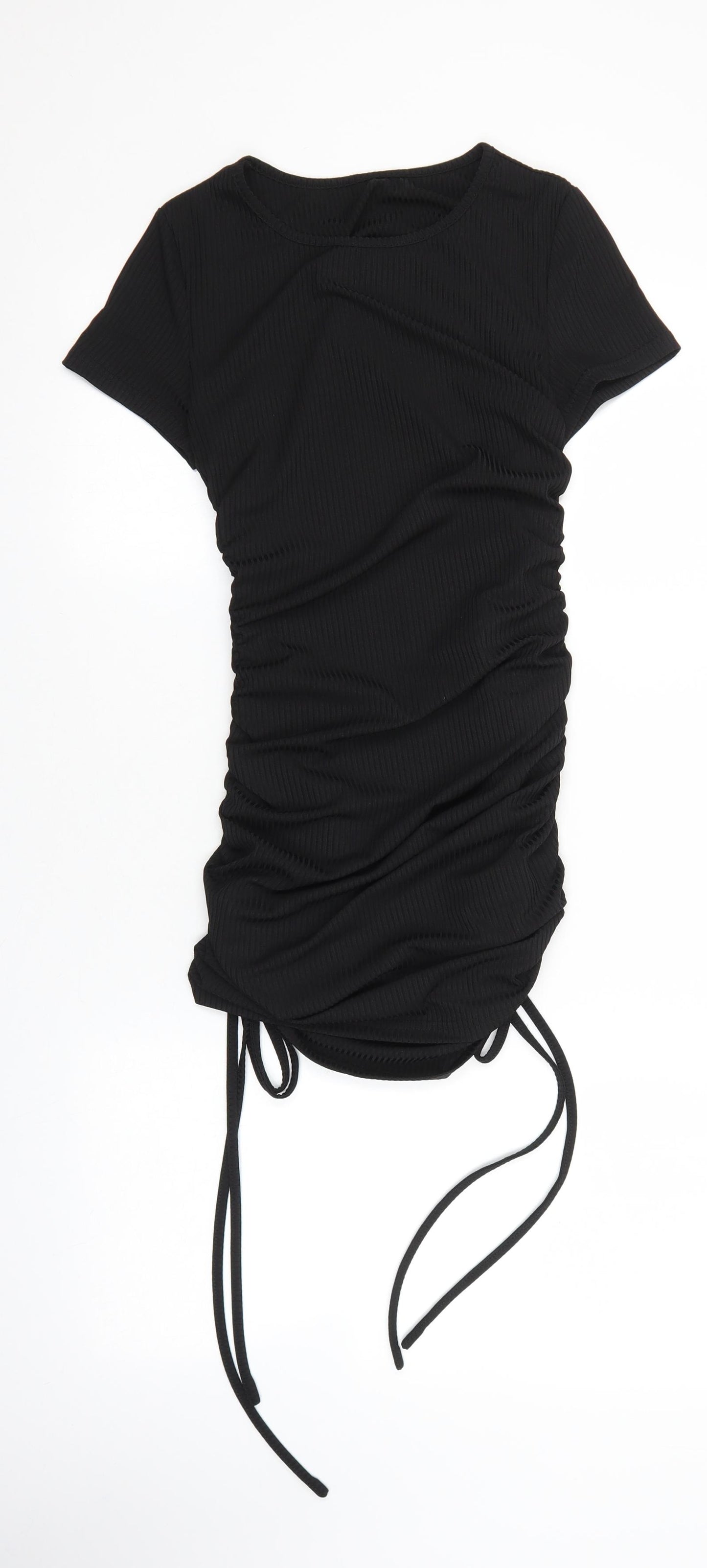 SheIn Womens Black Herringbone Polyester Mini Size XS Boat Neck Drawstring