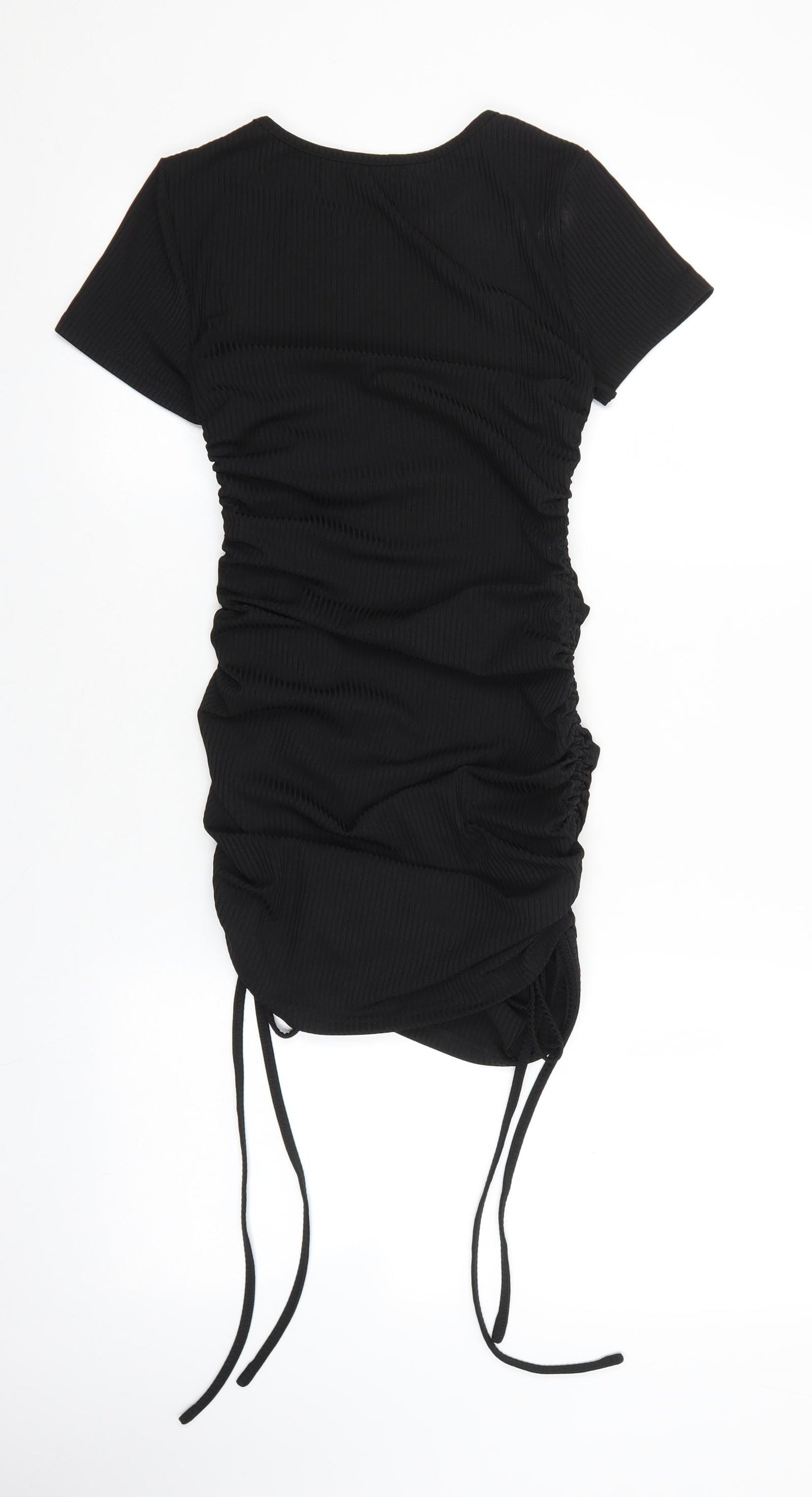SheIn Womens Black Herringbone Polyester Mini Size XS Boat Neck Drawstring