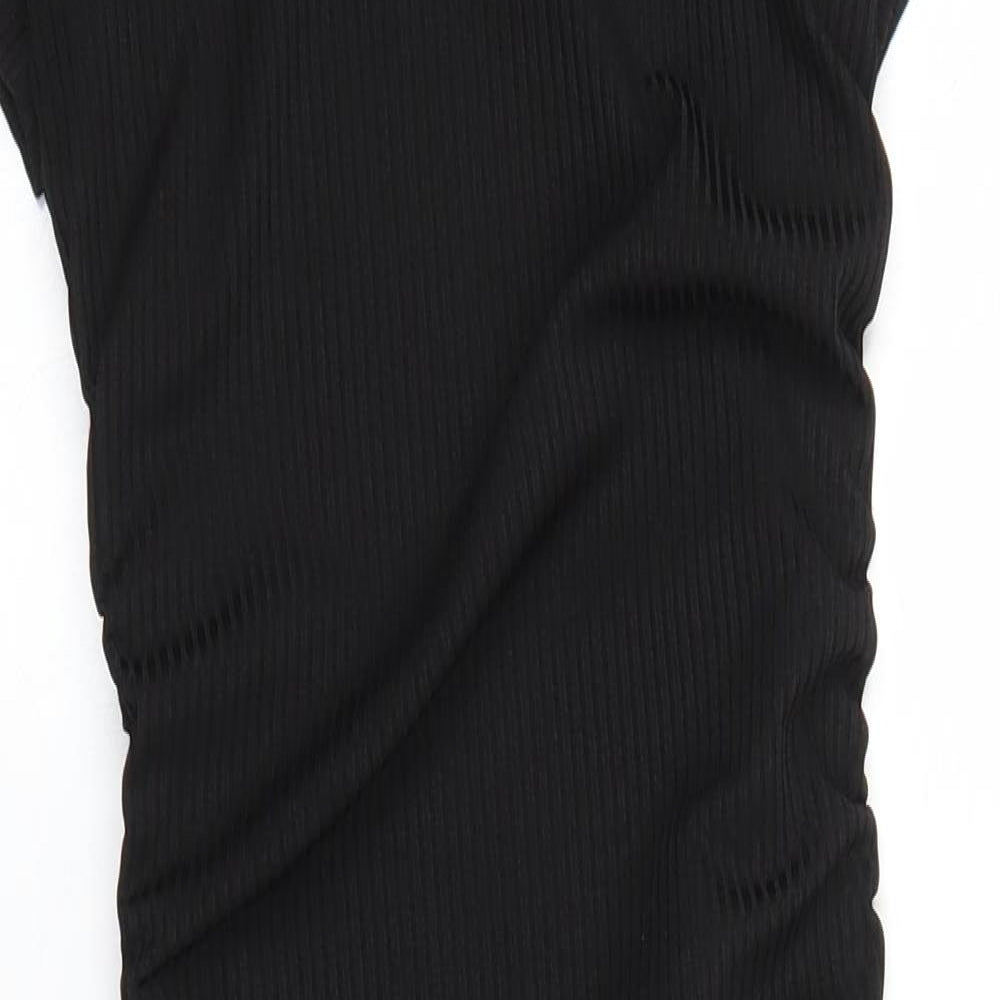 SheIn Womens Black Herringbone Polyester Mini Size XS Boat Neck Drawstring