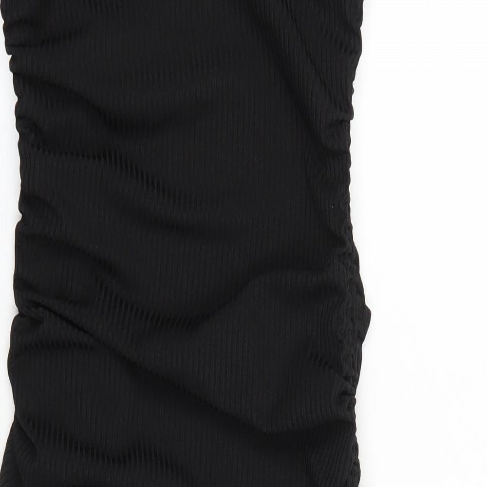 SheIn Womens Black Herringbone Polyester Mini Size XS Boat Neck Drawstring