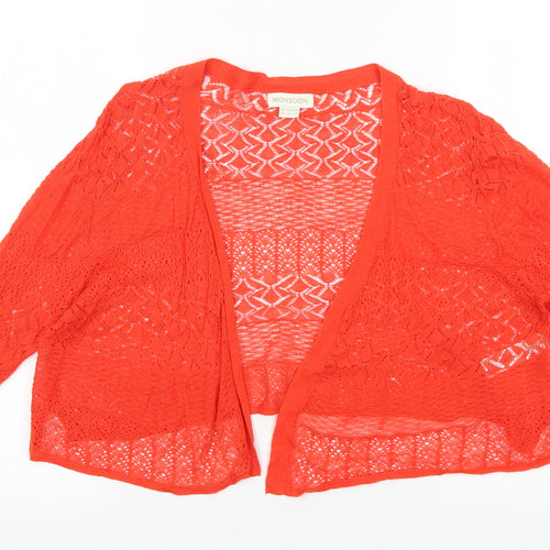 Monsoon Womens Red V-Neck Linen Cardigan Jumper Size 14