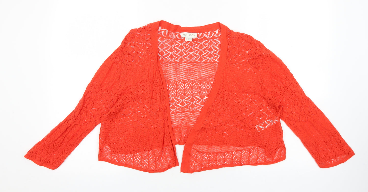 Monsoon Womens Red V-Neck Linen Cardigan Jumper Size 14