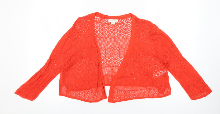 Monsoon Womens Red V-Neck Linen Cardigan Jumper Size 14