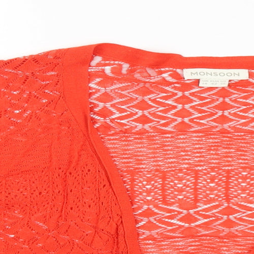 Monsoon Womens Red V-Neck Linen Cardigan Jumper Size 14