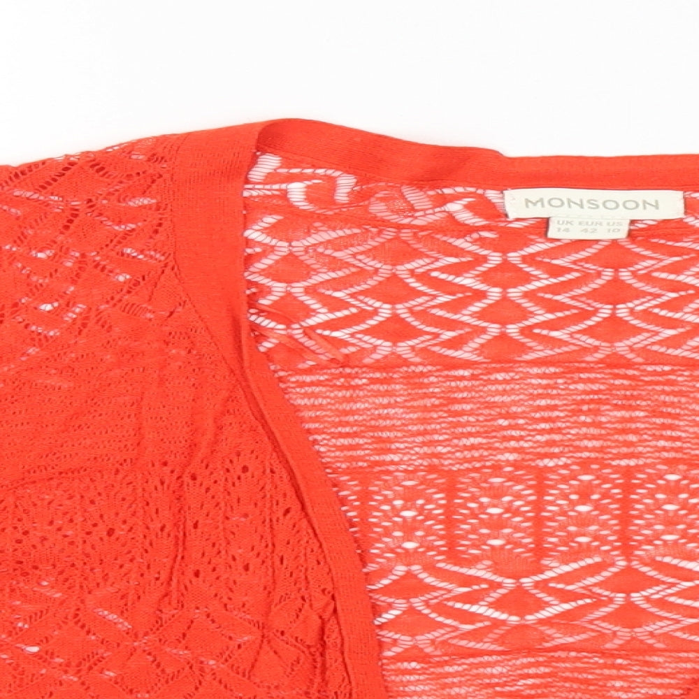 Monsoon Womens Red V-Neck Linen Cardigan Jumper Size 14
