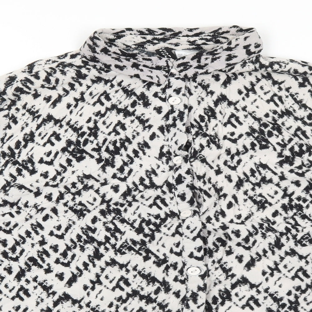 Divided Womens Black Geometric Viscose Basic Button-Up Size 4 Collared