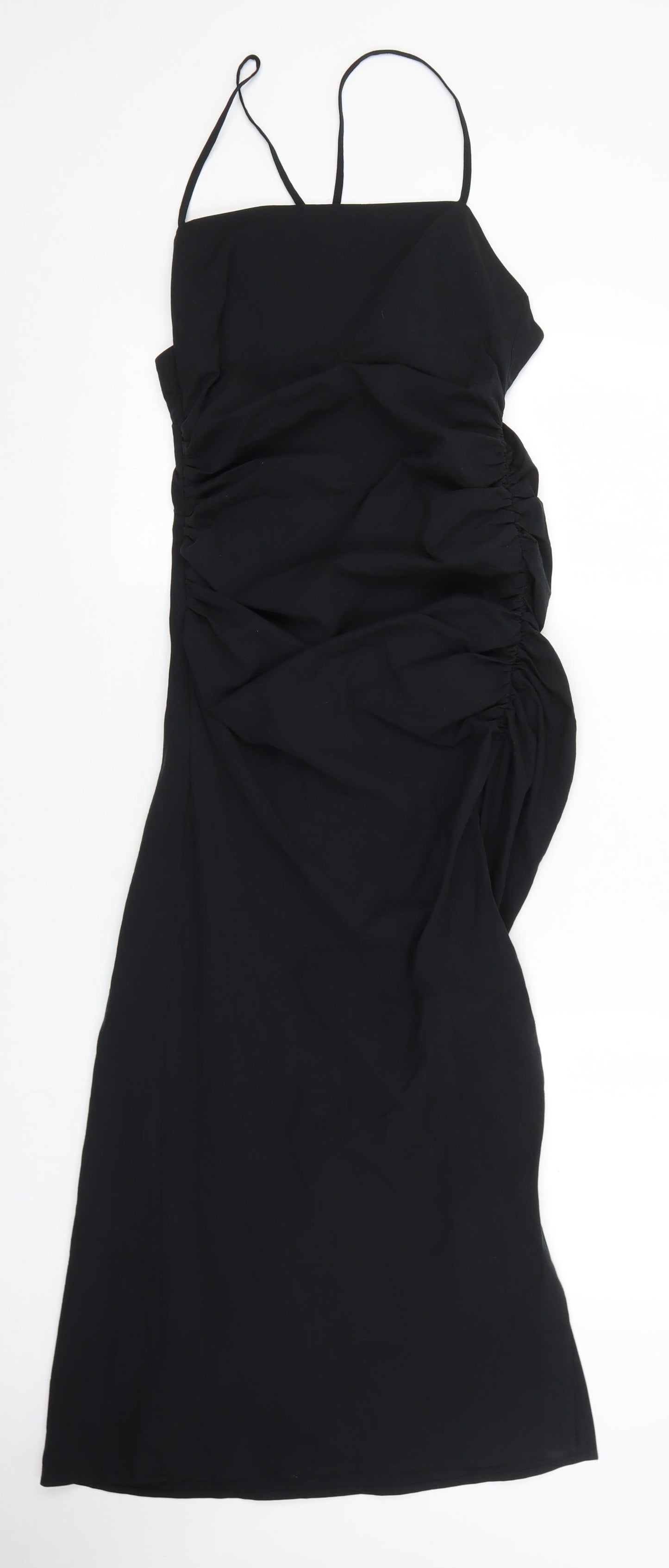 Zara Womens Black Cotton Pencil Dress Size S Square Neck Zip