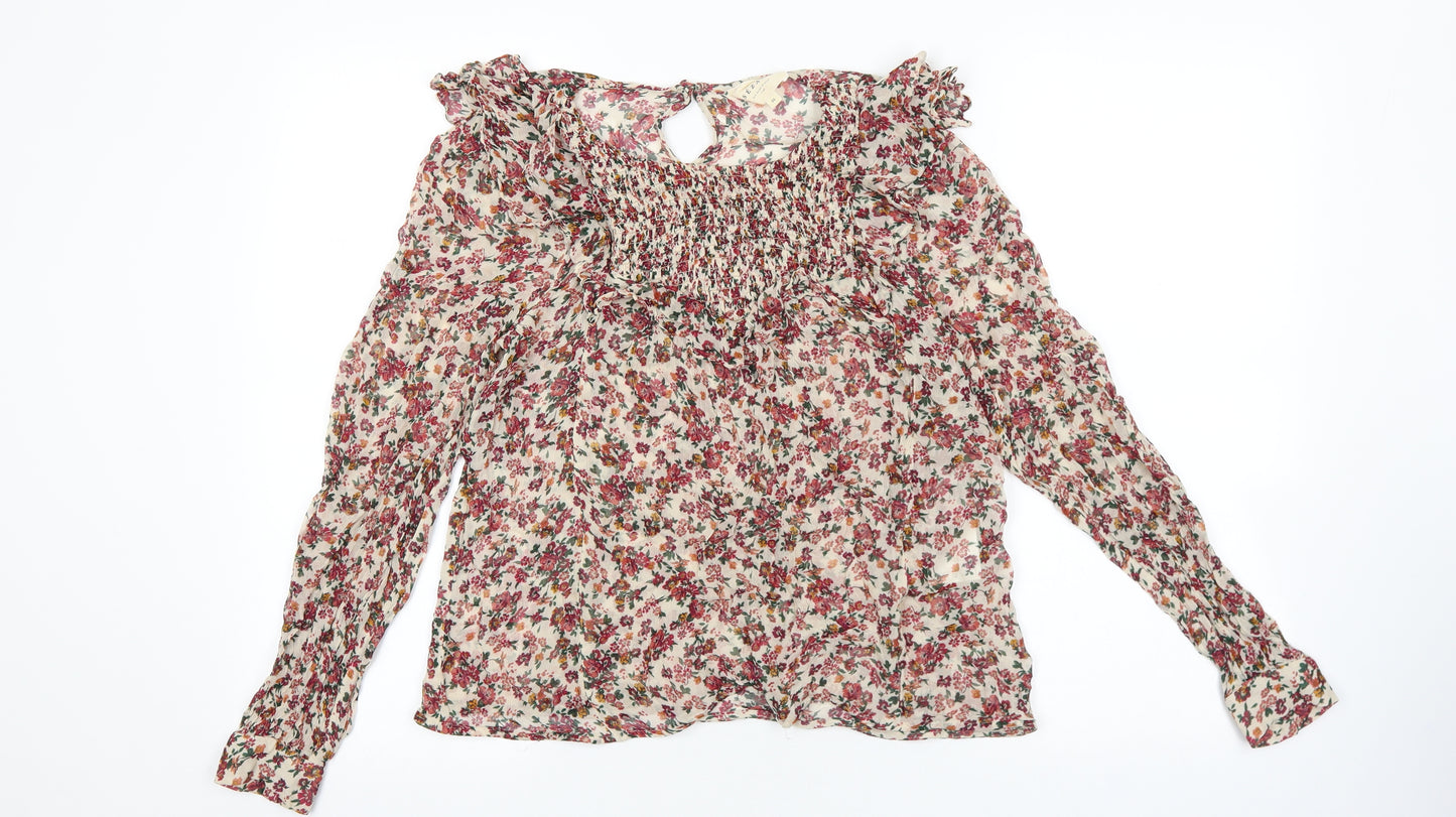 Sézane Womens Beige Floral Polyester Basic Blouse Size 36 Boat Neck