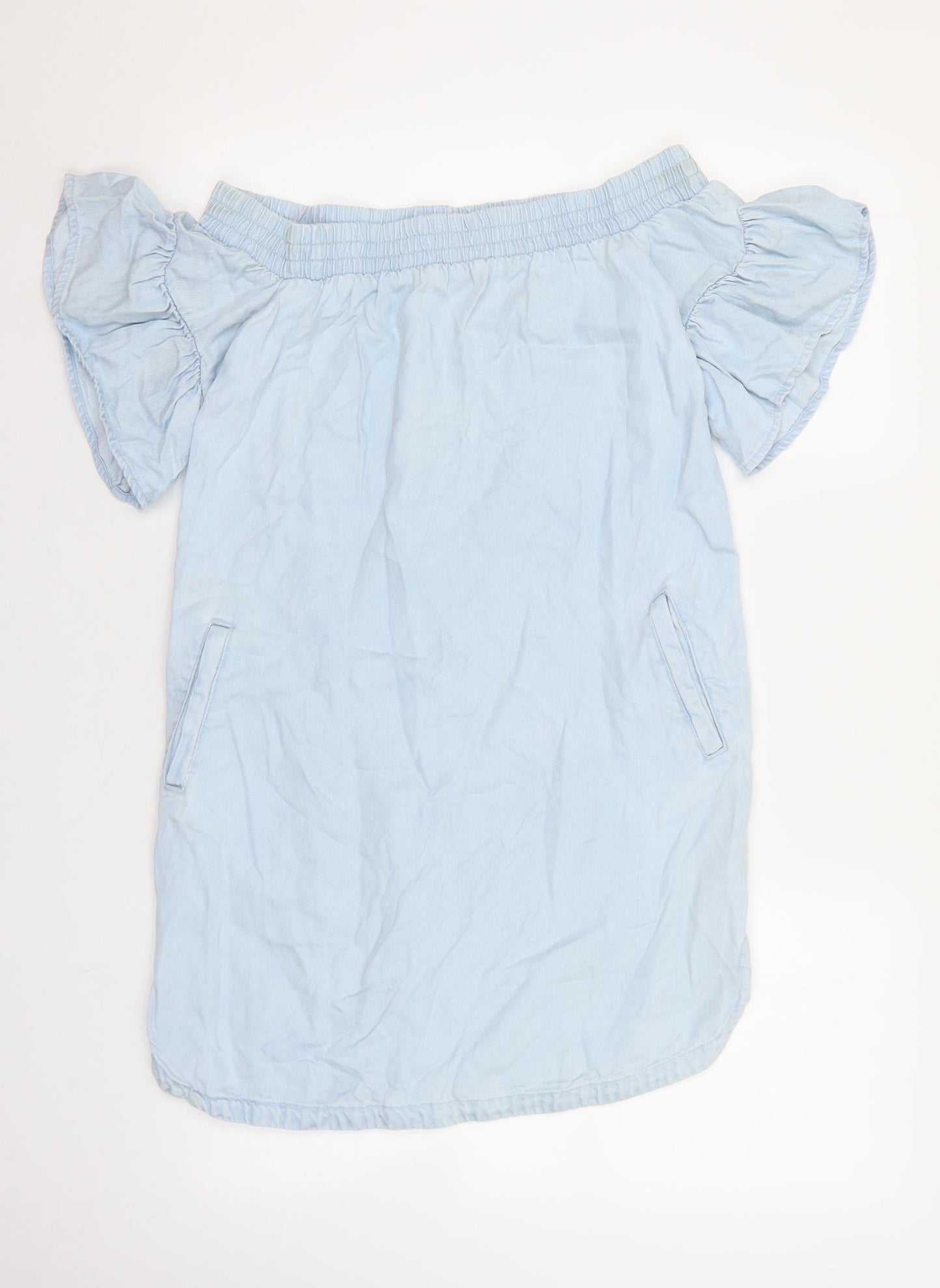 AllSaints Womens Blue Lyocell Shift Size S Off the Shoulder Pullover