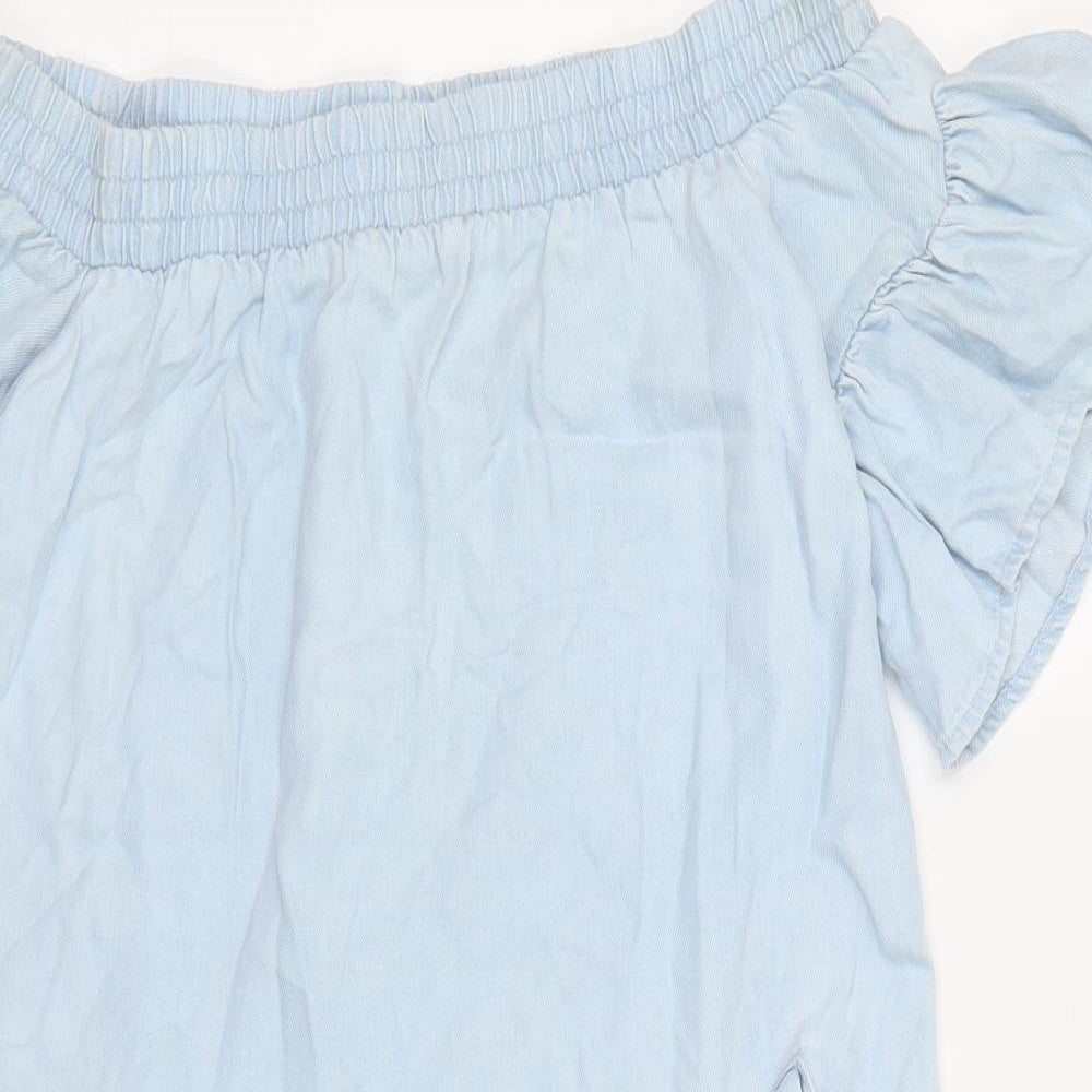 AllSaints Womens Blue Lyocell Shift Size S Off the Shoulder Pullover