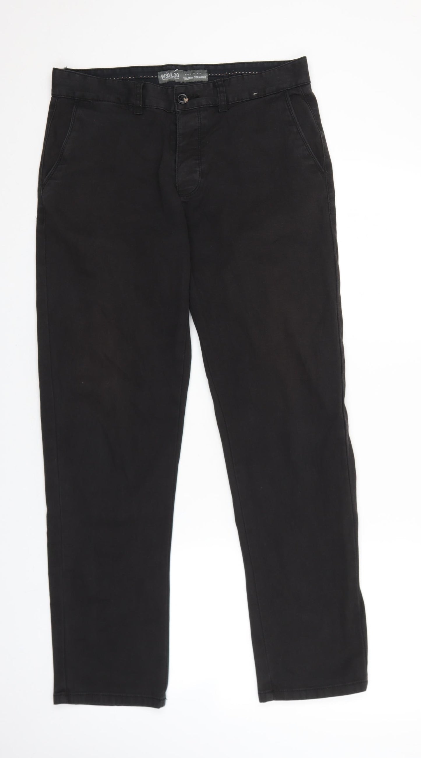 Denim & Co. Womens Black Cotton Straight Jeans Size 30 in L30 in Regular Button