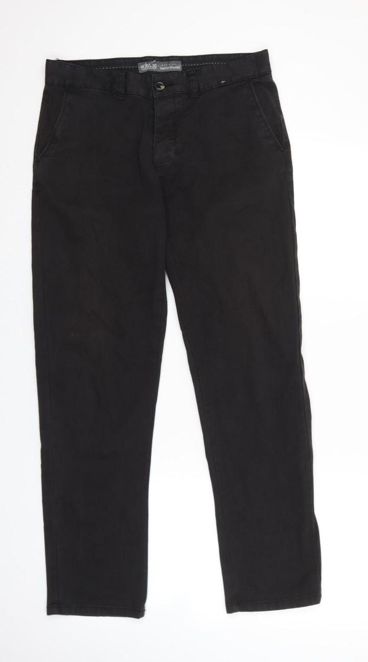 Denim & Co. Womens Black Cotton Straight Jeans Size 30 in L30 in Regular Button