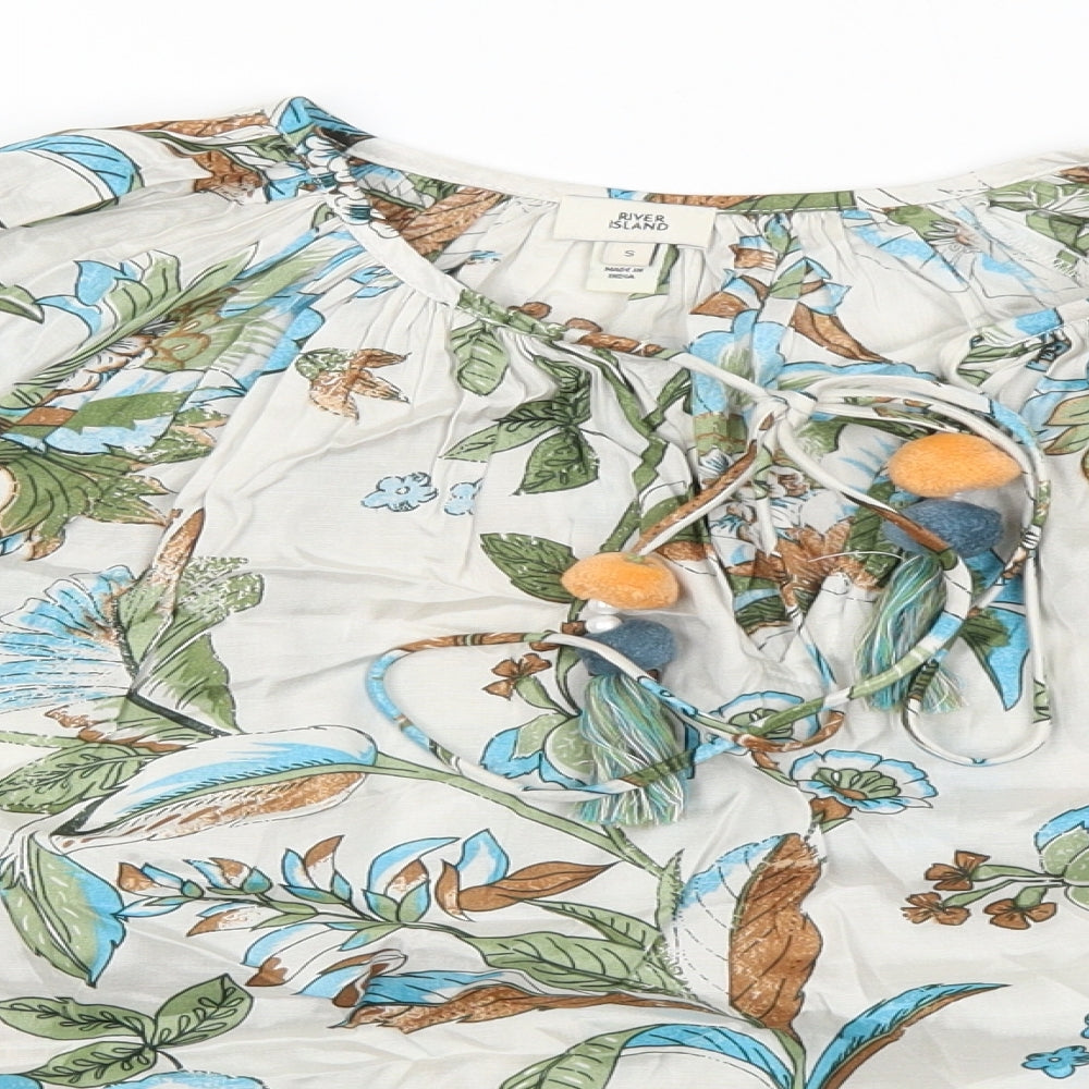River Island Womens Multicoloured Floral Viscose Basic Blouse Size S Round Neck