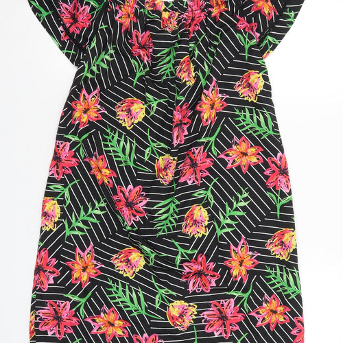 Primark Womens Black Floral Viscose Mini Size 10 Off the Shoulder Pullover