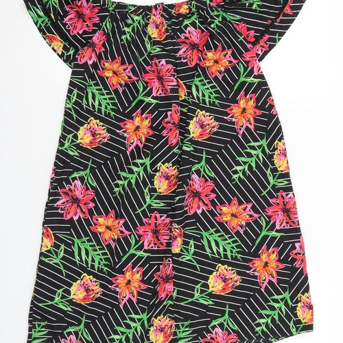 Primark Womens Black Floral Viscose Mini Size 10 Off the Shoulder Pullover