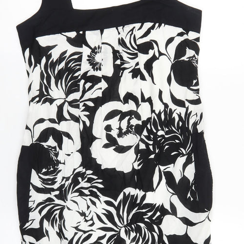 NEXT Womens Black Floral 100% Cotton Mini Size 8 Square Neck Button