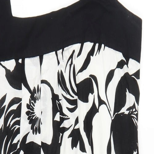NEXT Womens Black Floral 100% Cotton Mini Size 8 Square Neck Button