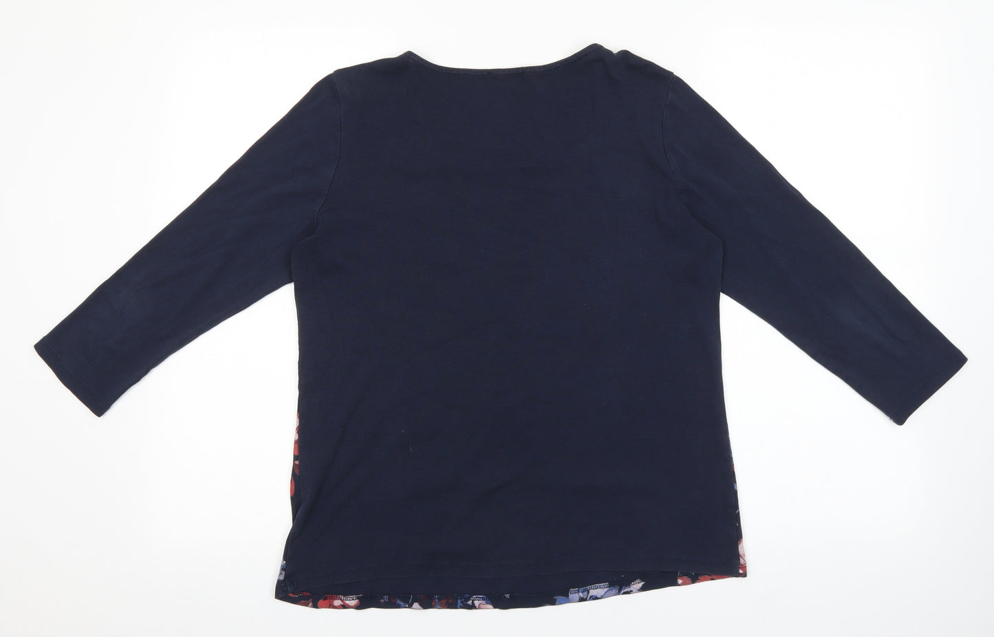 Papaya Womens Blue Floral 100% Cotton Basic Blouse Size 14 Round Neck