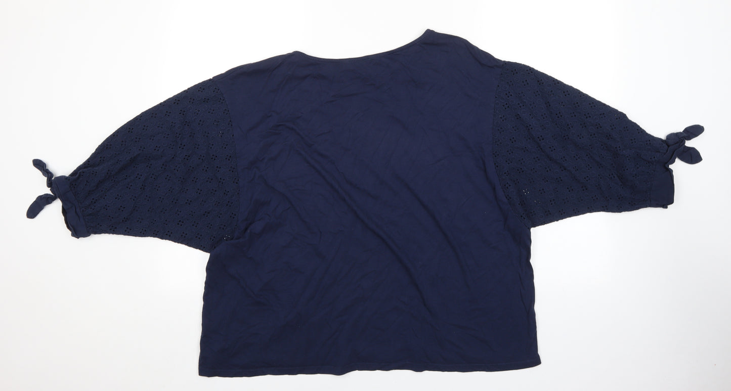 TU Womens Blue Geometric 100% Cotton Basic Blouse Size 22 Boat Neck