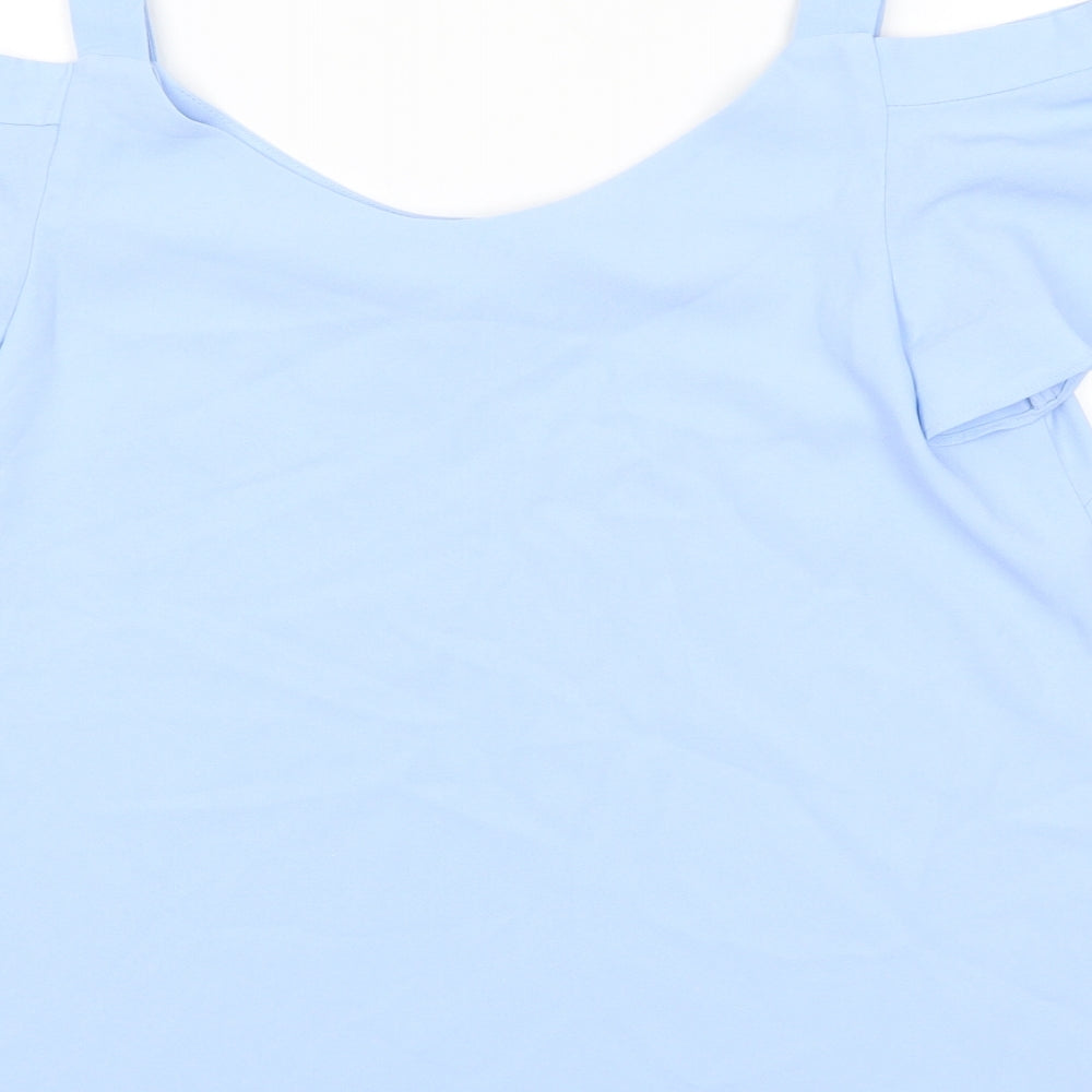 George Womens Blue Polyester Basic T-Shirt Size 12 Scoop Neck - Cold Shoulder