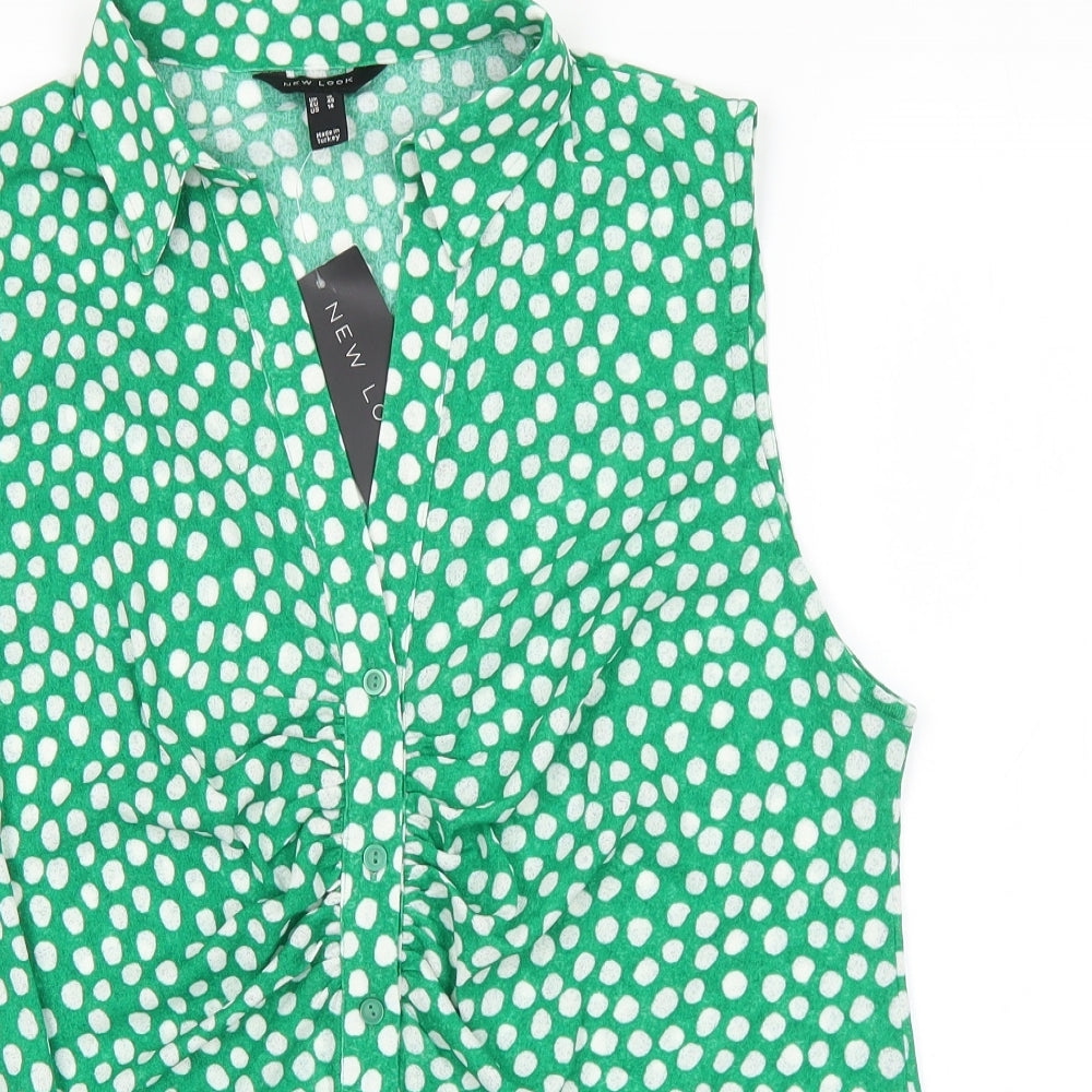 New Look Womens Green Polka Dot Polyester Basic Button-Up Size 18 Collared