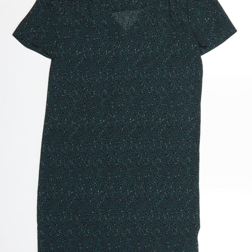 IKKS Womens Green Animal Print Polyester T-Shirt Dress Size 34 V-Neck Pullover