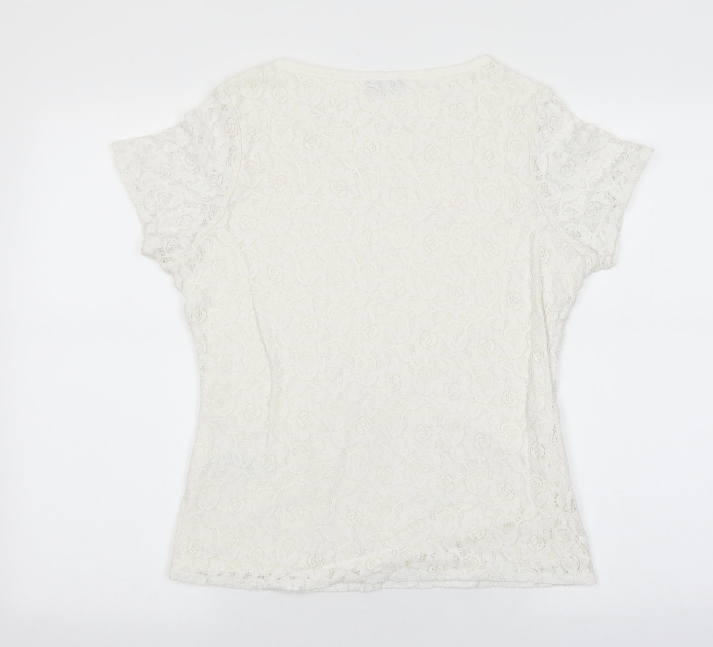 F&F Womens White Floral Cotton Basic T-Shirt Size 10 Round Neck