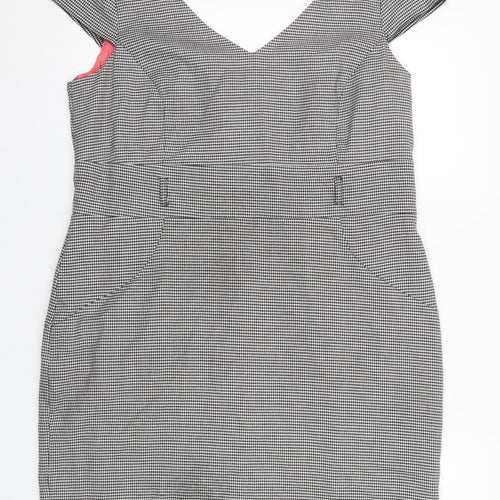 F&F Womens Black Geometric Polyester Shift Size 16 V-Neck Zip